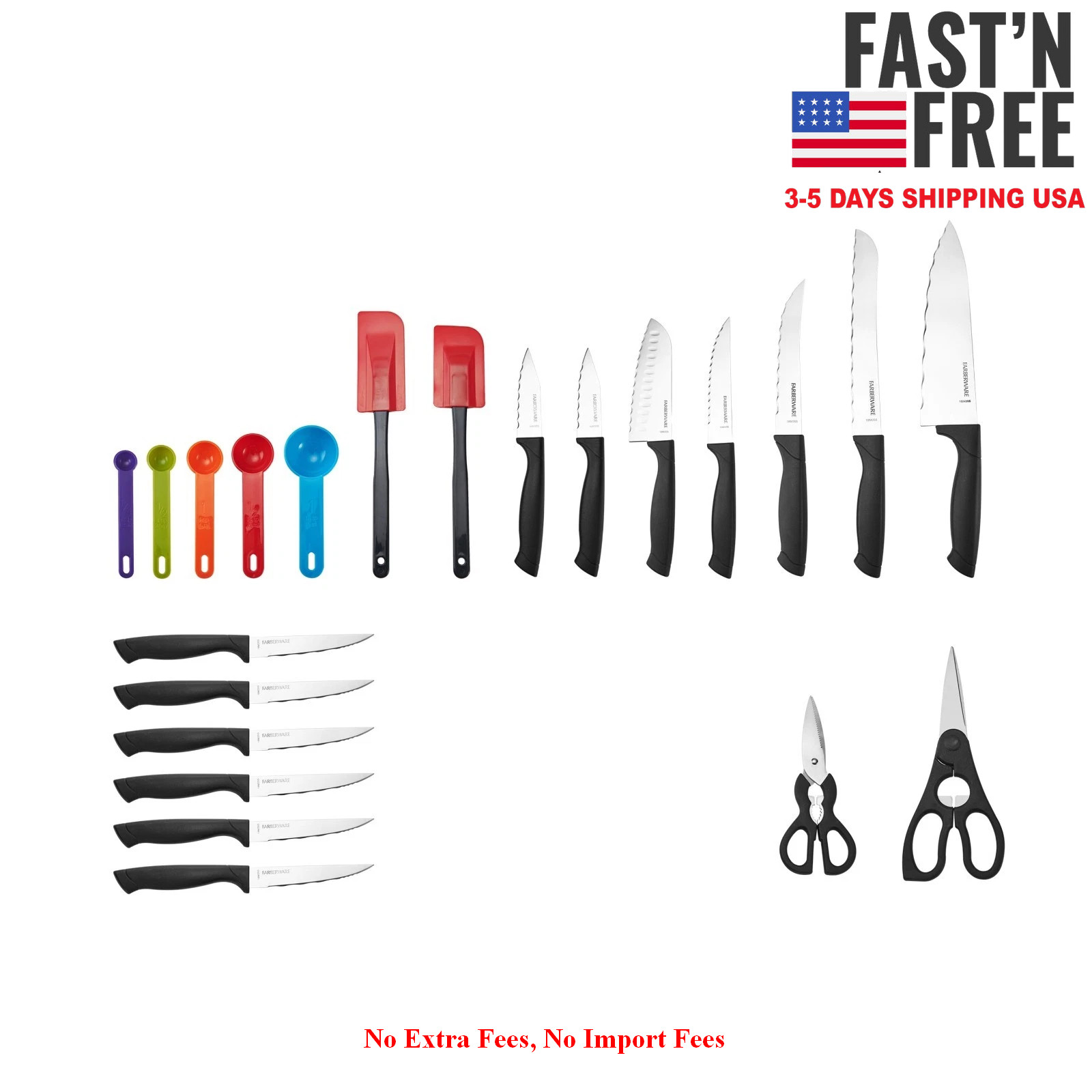 2Pack Farberware 23Pc Cutlery Set Stainless Steel Never Needs Sharpening Black