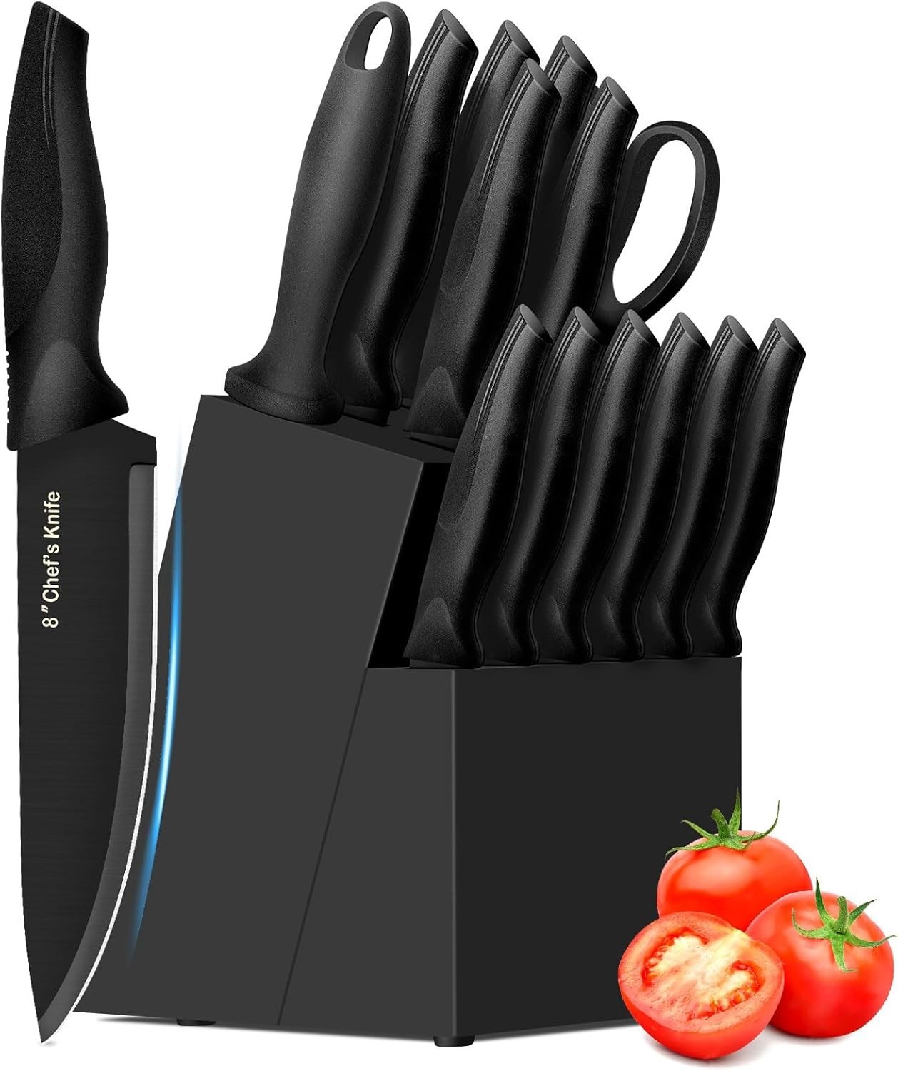 Professional 14-Piece Kitchen Knife Set with Laser-Cut Blades & Block Storage
