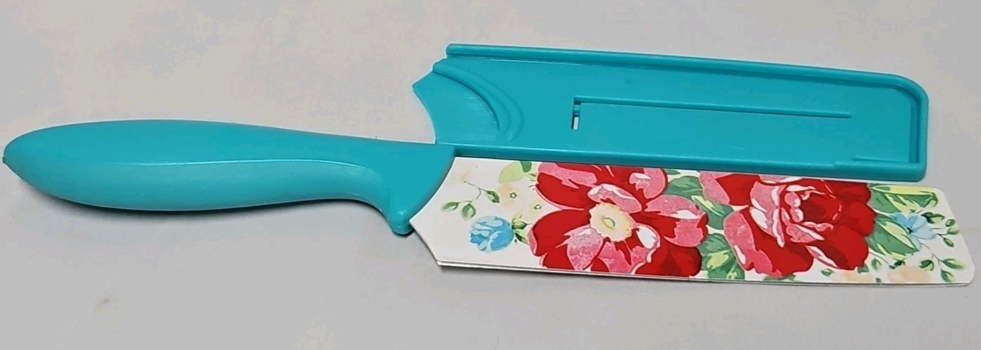 The Pioneer Woman 6” Chef Knife With Sheath Floral Blade. Teal Handle GUC