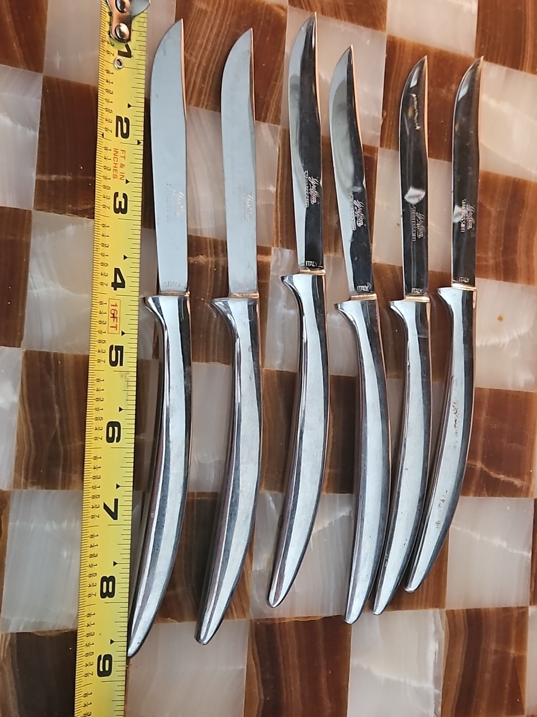 Vintage GRIFFON Italian Polished Stainless Steel Steak Knife Set – 6 Knives