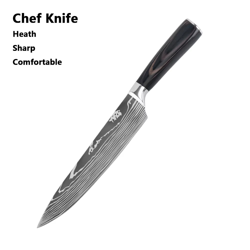 8 Piece Kitchen Knives Set Japanese Damascus Style Stainless Steel Chef’s Knife