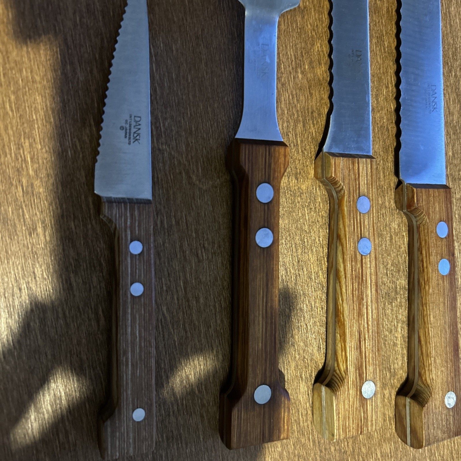 4 Vintage Dansk Stainless Blade Carving Knife-Teak Set