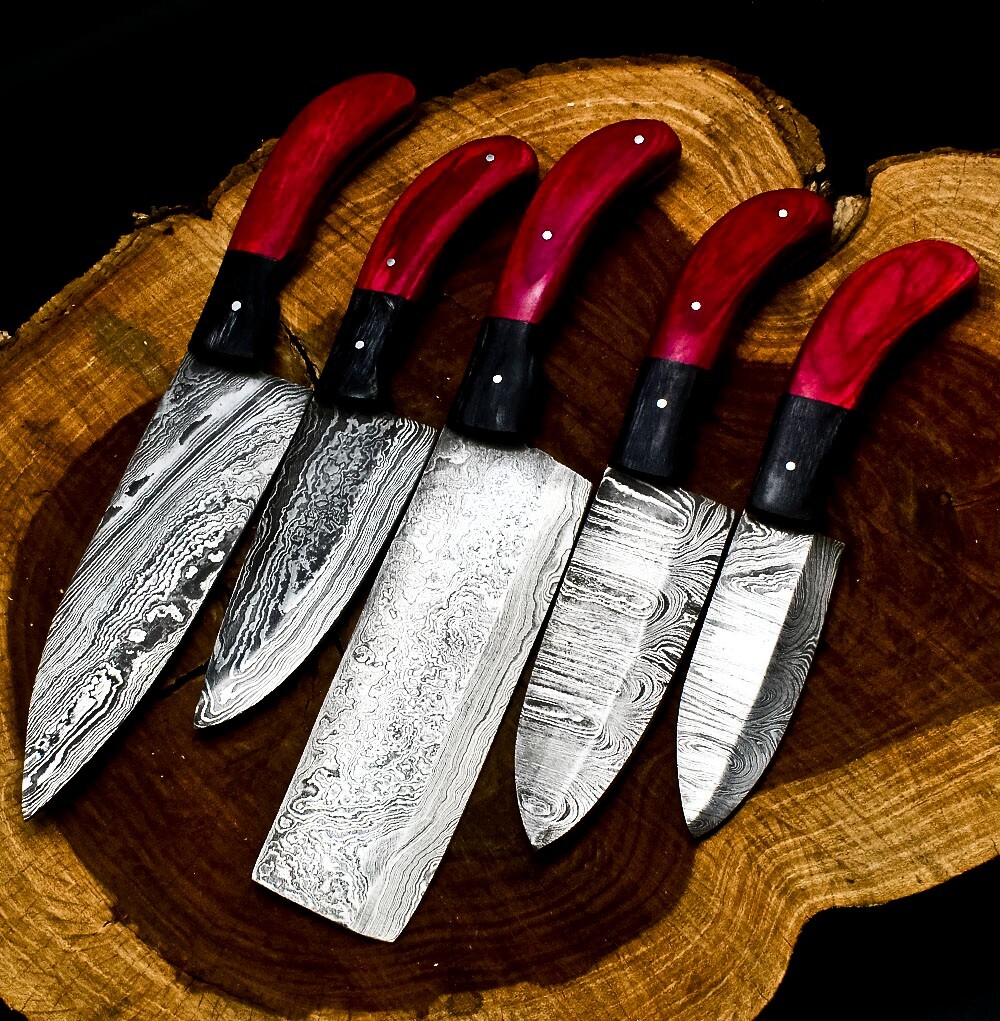 CUSTOM HANDMADE FORGED DAMASCUS STEEL CHEF KNIFE KITCHEN CHEF KNIVES SET