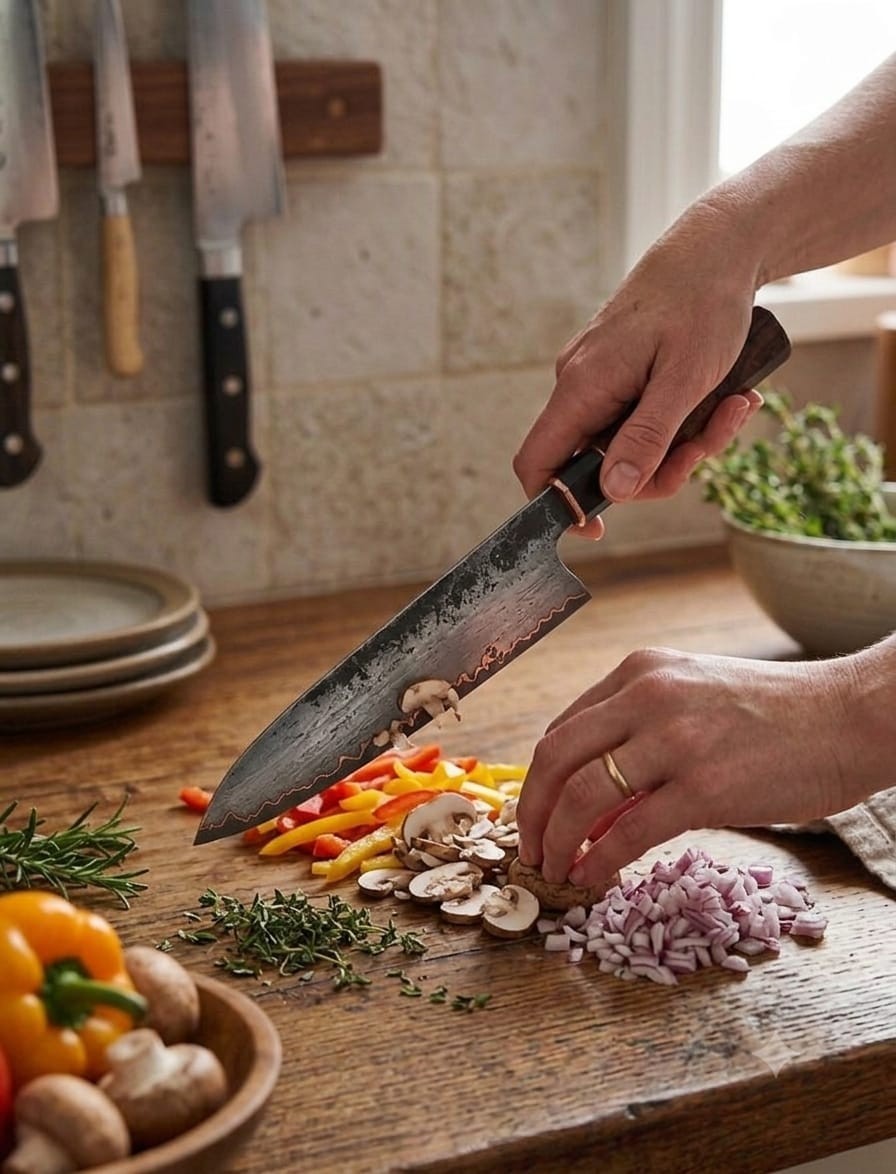 Copper Damascus Chef Knife – Handmade Kitchen Knife – Copper Blade Chef Knife