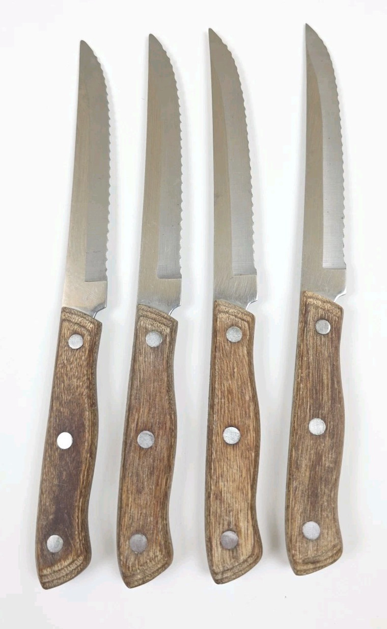 Vintage Hanford Forge Stainless Steak Knife Wood Handle Lot Of 4 Knives