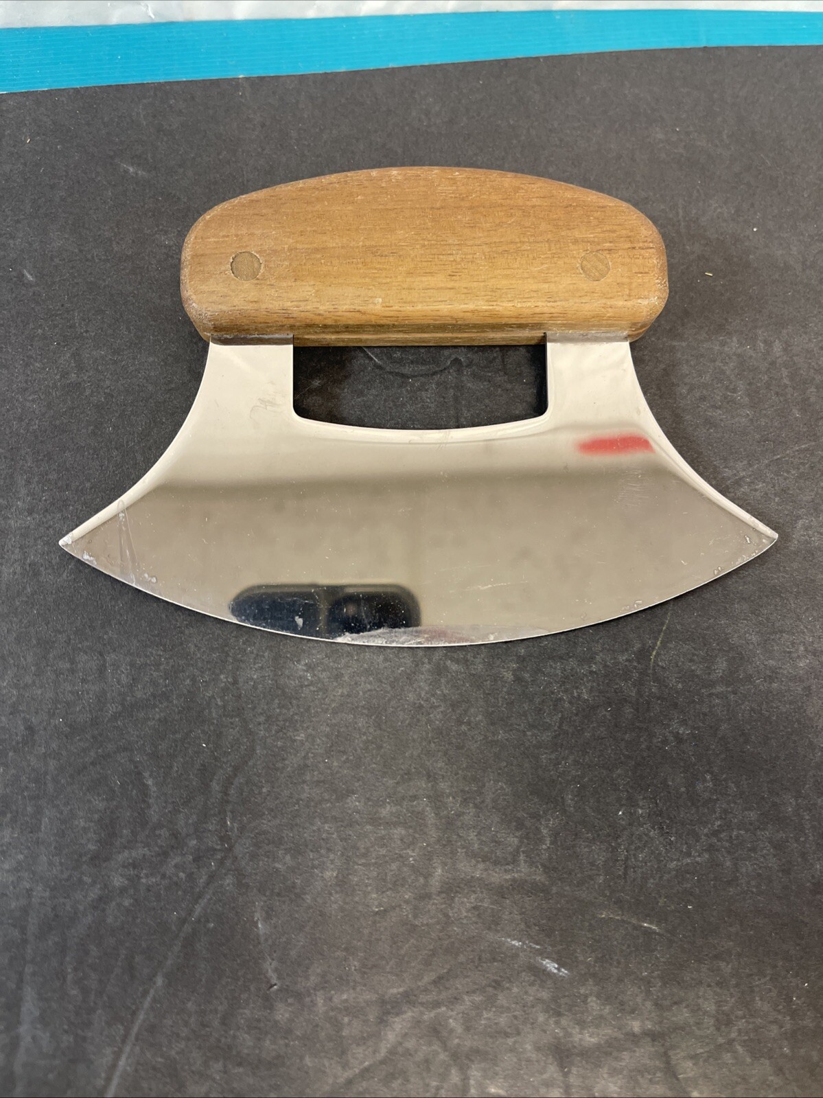 Alaska Ulu Knife W/ Stand fixed Blade Polished Steel Meat, Pizza Or Salad Cutter