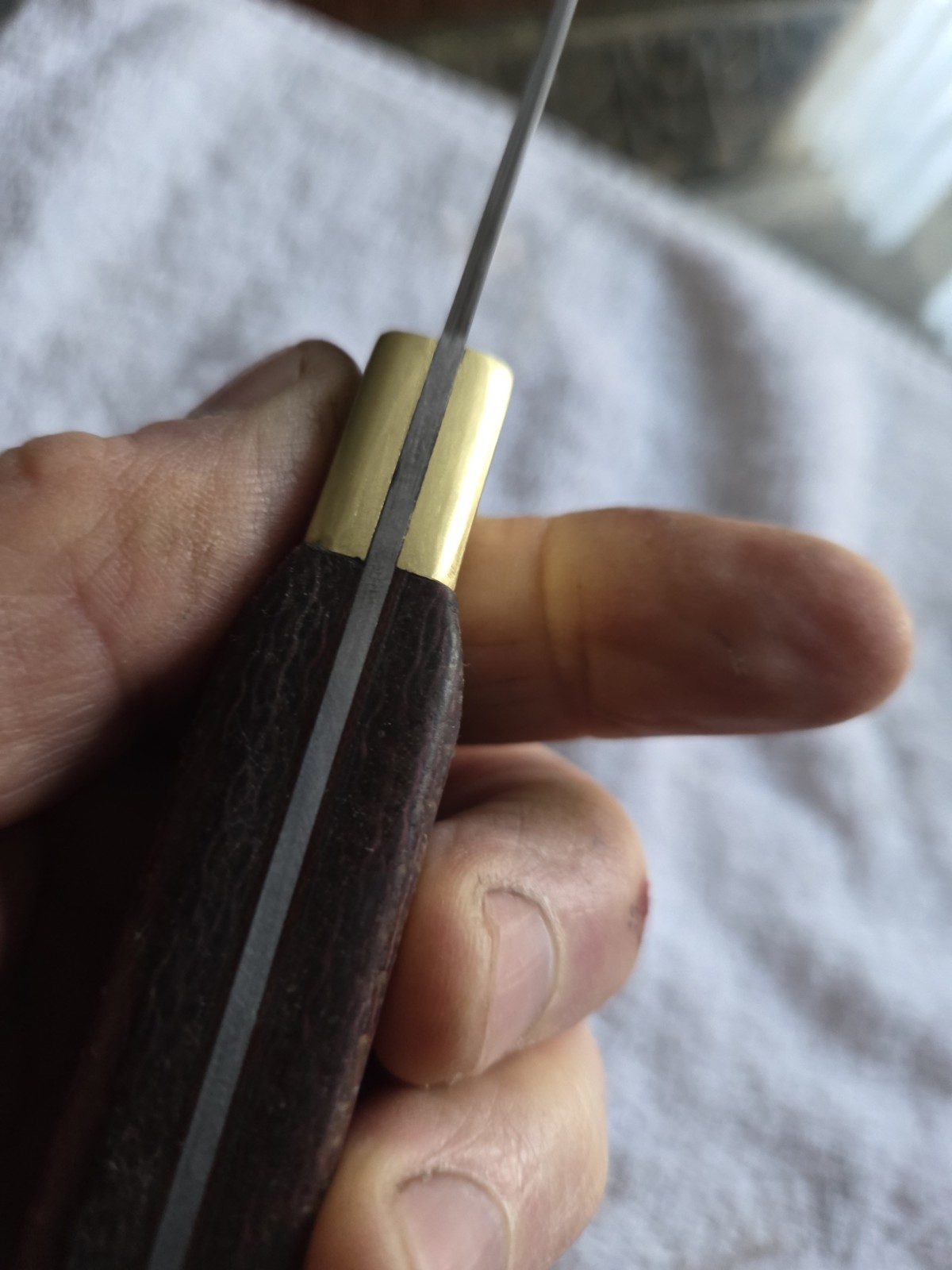 7-1/4 Inch K-tip Damascus Chef’s Knife With Maroon Houndstooth Micarta Handle