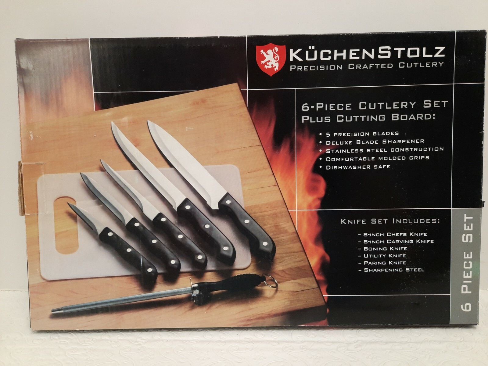 NIB 6-Piece Set Kuchenstolz Precision Stainless Cutlery Plus cutting Board