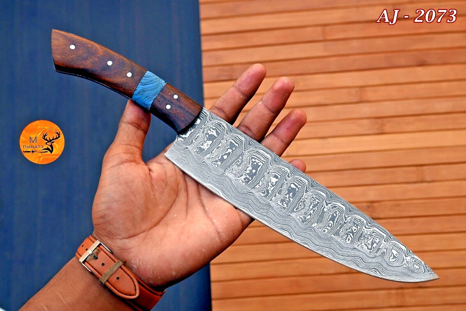 CUSTOM HANDMADE FORGED DAMASCUS STEEL CHEF KNIFE KITCHEN KNIFE WOOD HANDLE 2073