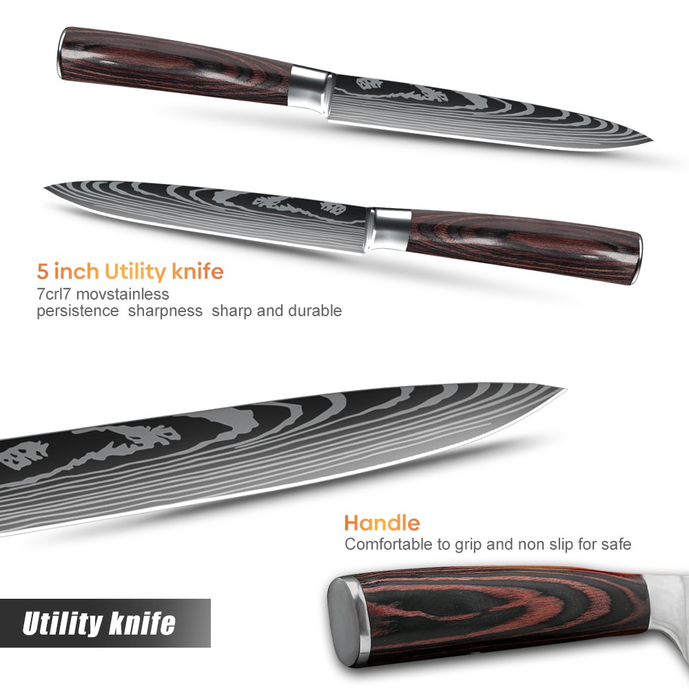 Steak Knife Cleaver Kitchen Chef Knives Damascus Pattern Steel Ultra Sharp Blade