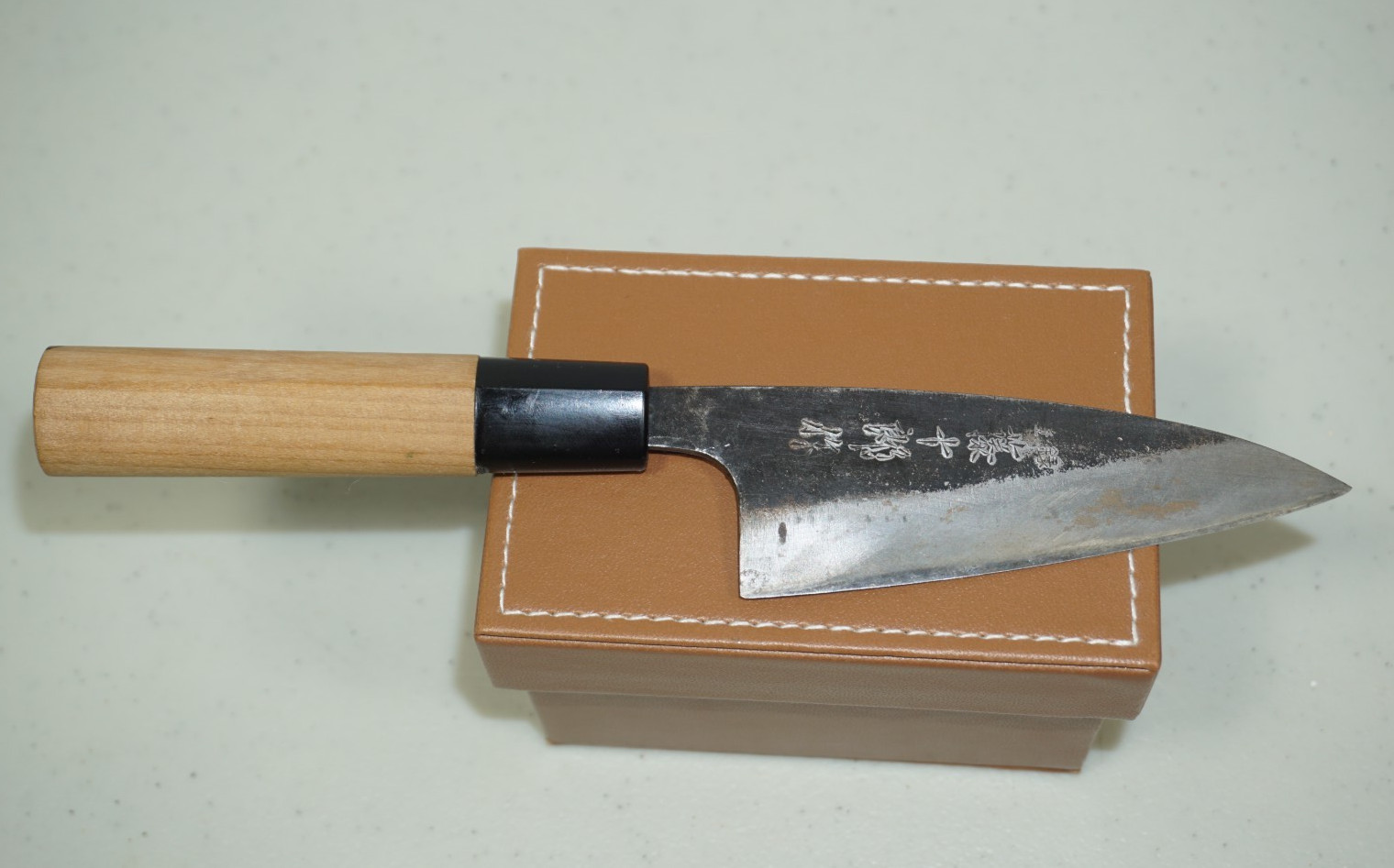 Marked Japanese Carbon Steel Double Bevel Ryoba Deba Knife 8-7/8″ (4-1/8″ Edge)