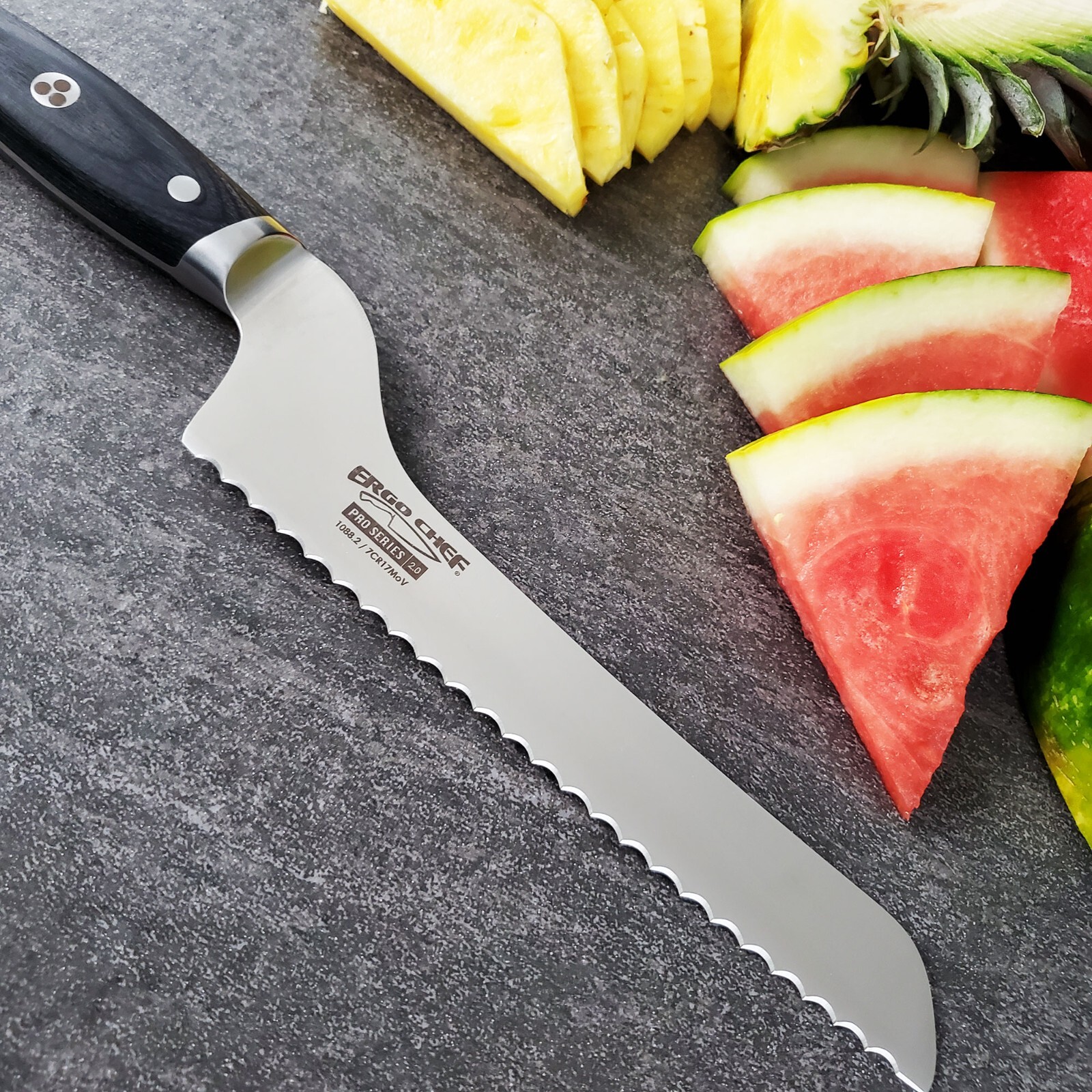 Ergo Chef Pro Series 2.0 8″ Off-Set Bread Knife Pakkawood Handle Forged 7Cr17Mov