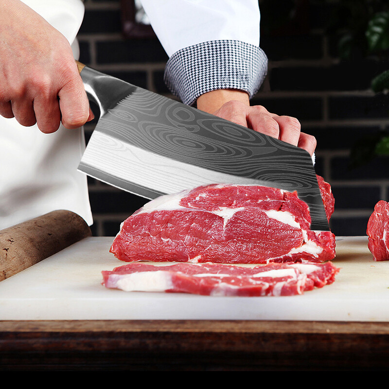 Stainless Steel Asian Chef Knife Kitchen Butcher Damascus Cleaver Chopping Meat