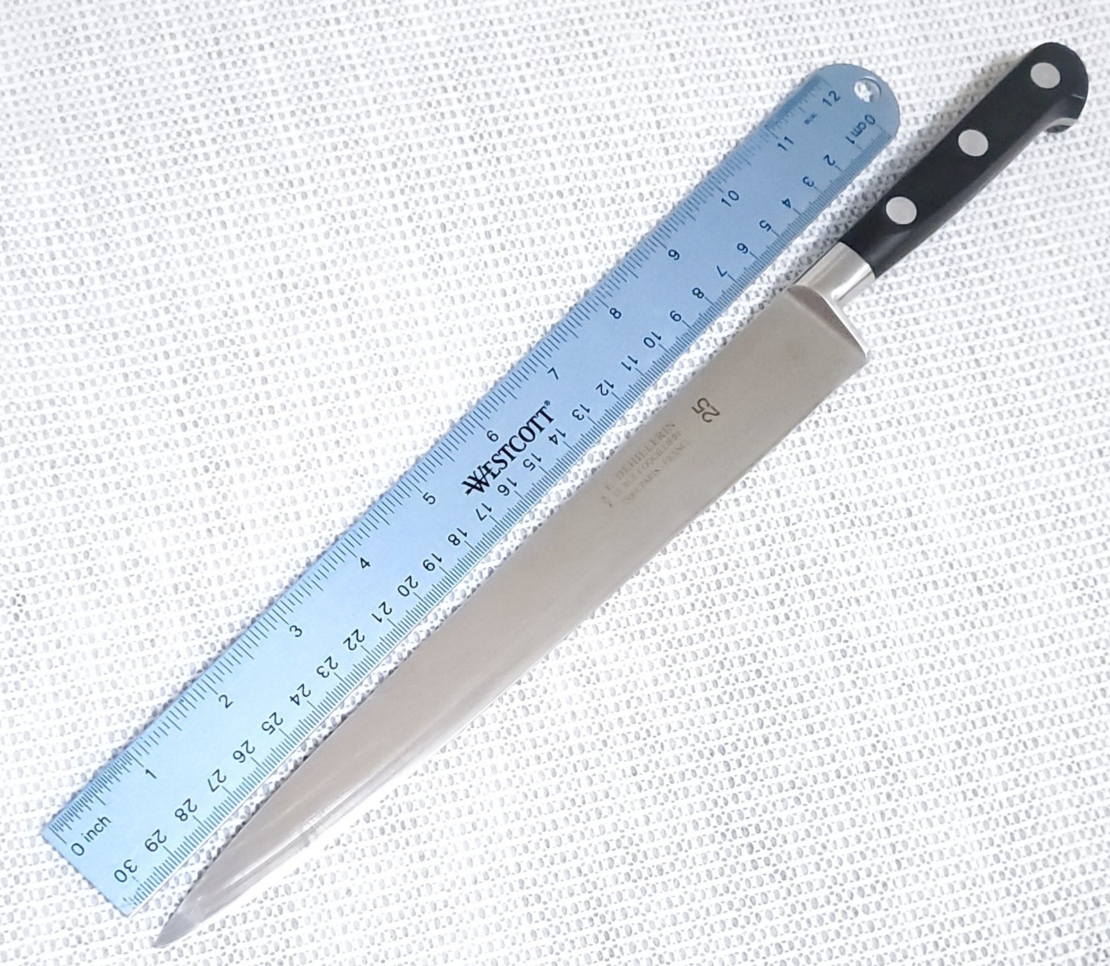 E.DEHILLERIN 9″CARVING KNIFE FRANCE ,TRIPLE RIVITED HANDLE STAINLESS