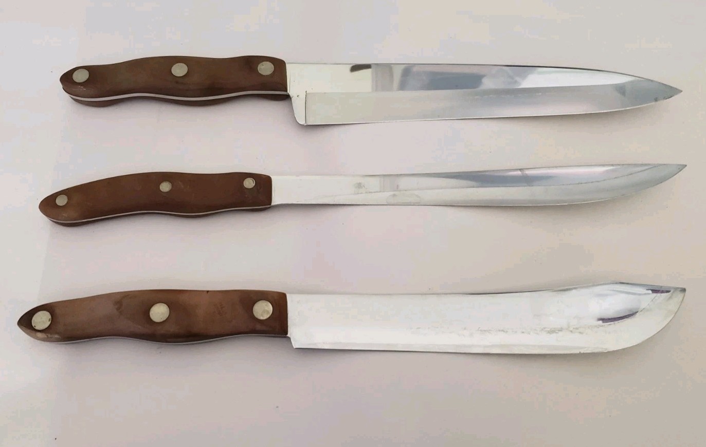 Cutco Lot of 3 Knives No 22 23 25 Butcher Carving Knife USA Made Brown Handles