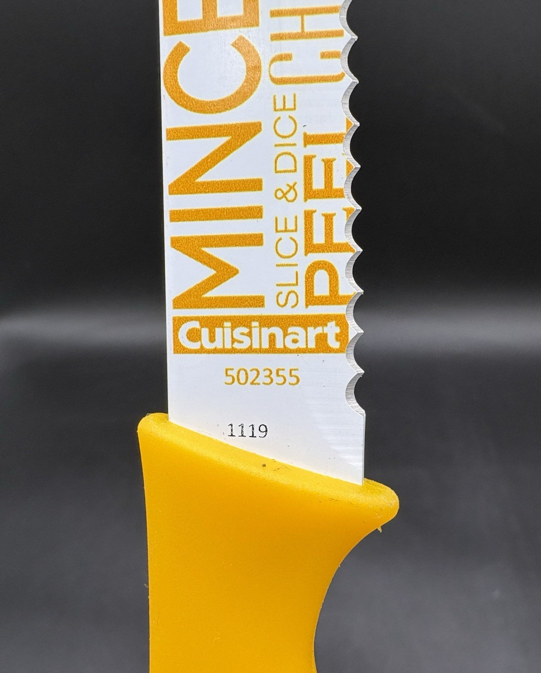 Cuisinart 5.5″ x 9.5″ Serrated Knife Mince Peel Dice Slice Yellow w/ Sheath NEW