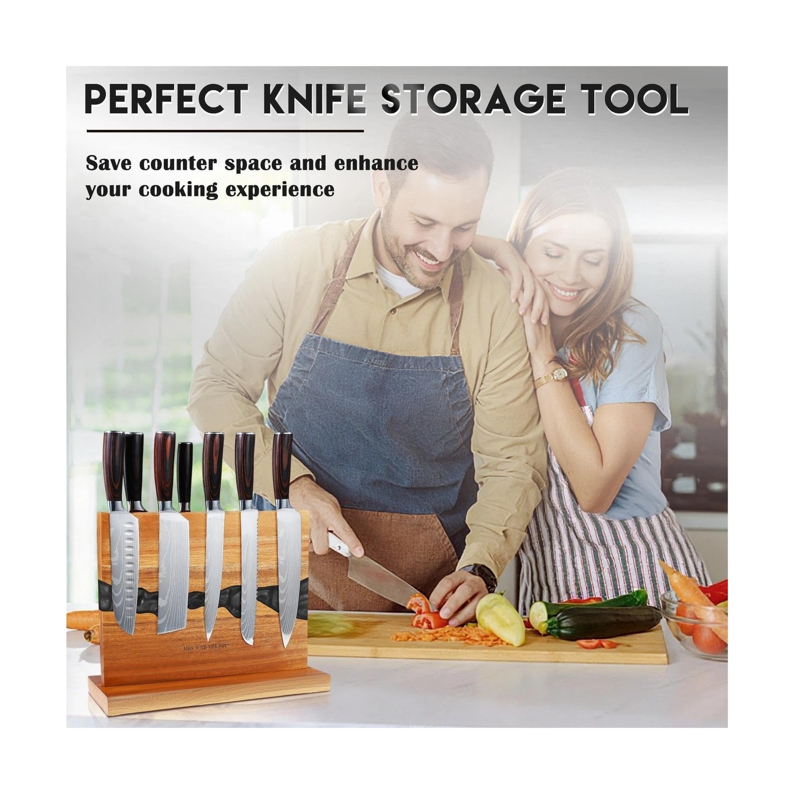 MEN WITH THE POT Magnetic Knife Block 13 x 10 Inches, Double Sided Magnetic K…