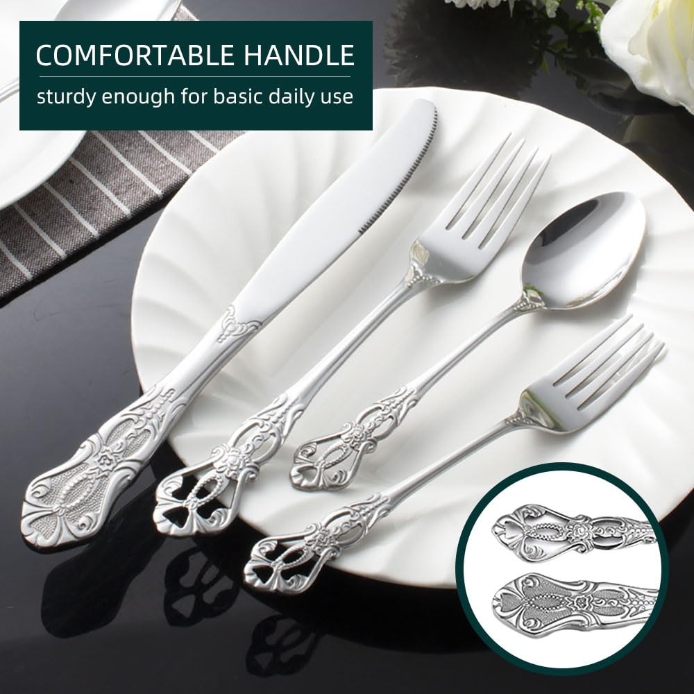 40-Piece Stainless Steel Flatware Set, Silver Silverware Set Service for 8, C…