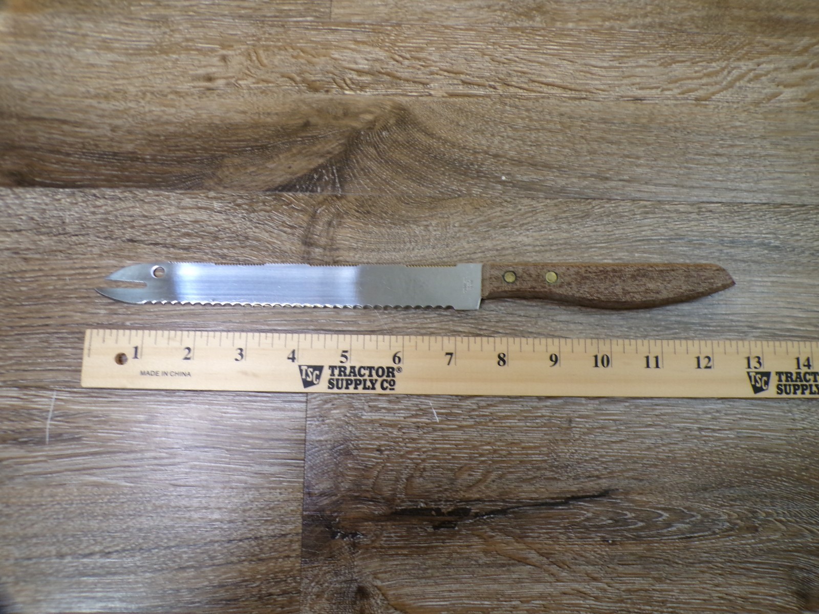 Vintage 2-Tine Double Edge Knife 7.5″ Blade Wood Handle 2 Brass Rivets – Japan
