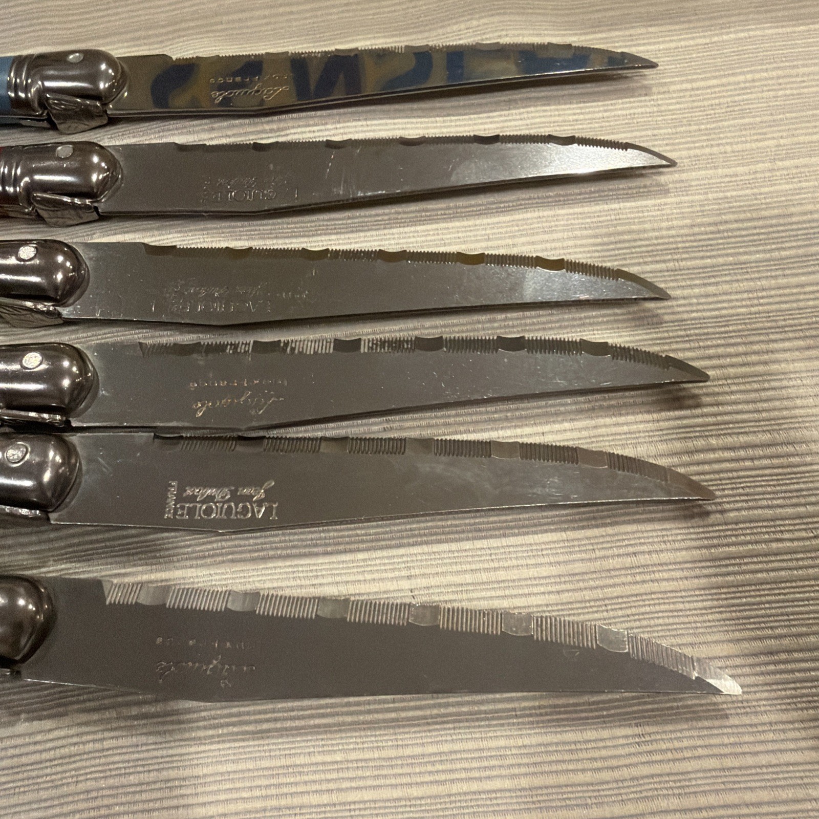 6 Laguiole Steak Knives Colored Handles Inox France Red Blue Purple Neon