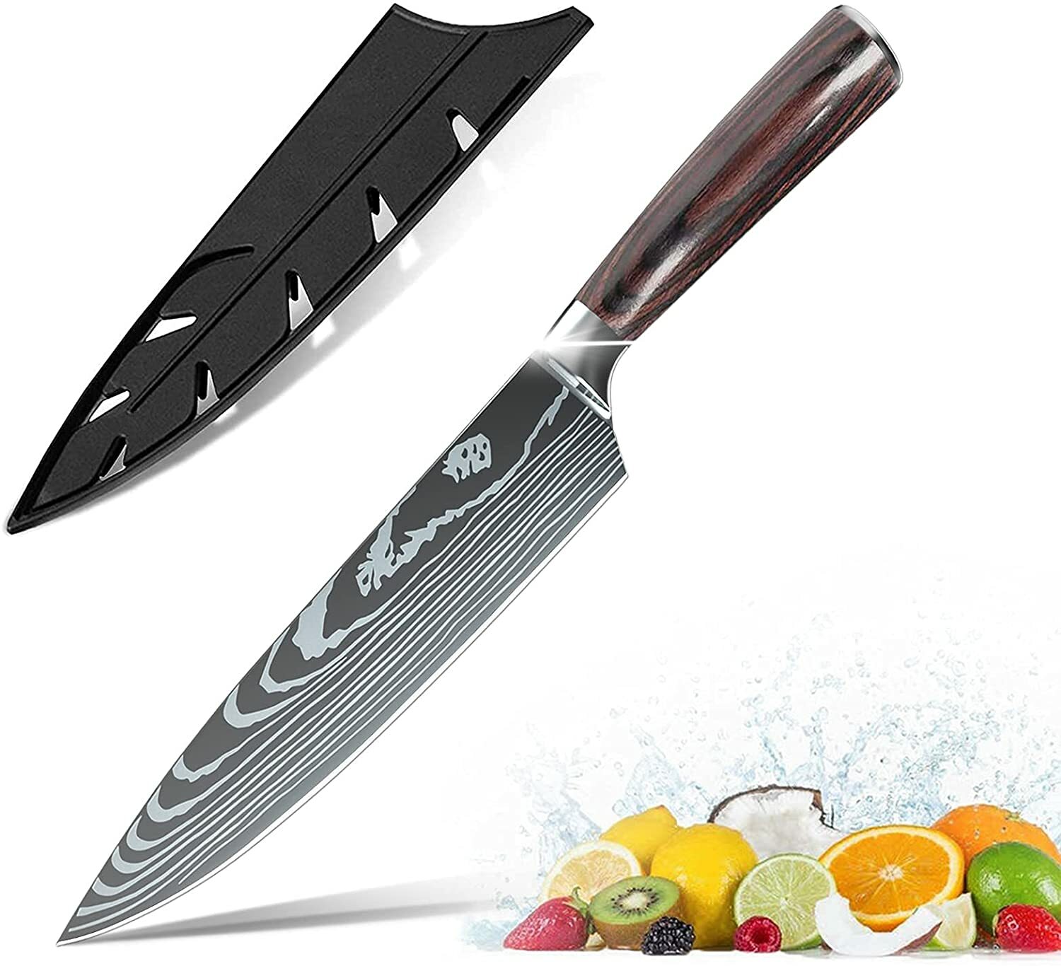 8PCS Kitchen Knives Set Professional Chef Damascus Pattern Cleaver Steak Knife