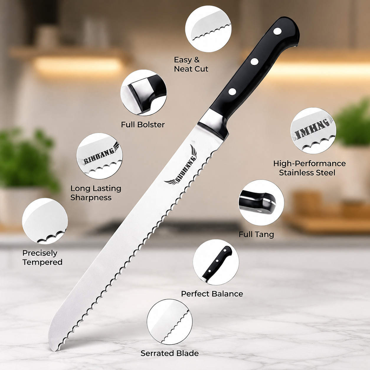 Professional Stainless Steel Serrated Blade Cake Slicing Bread Slicer Knife