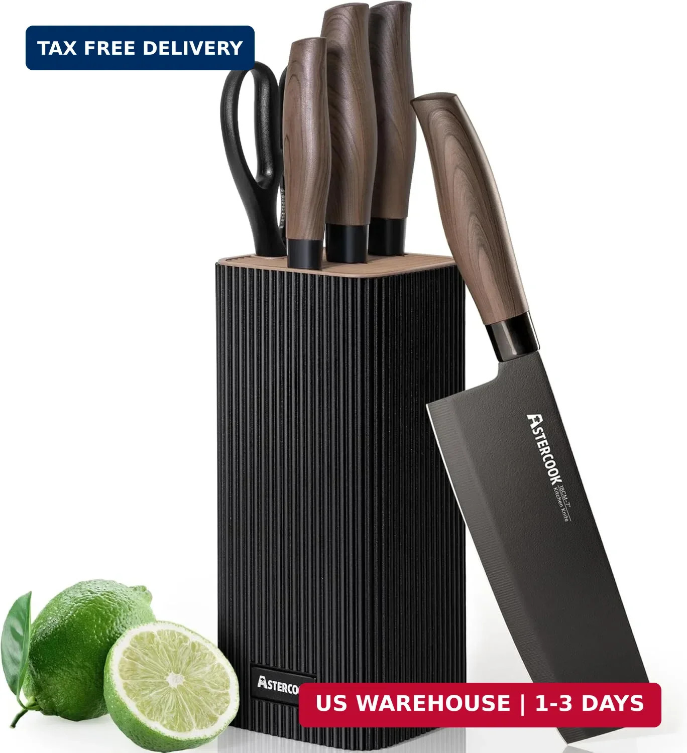 Astercook Knife Set, 6-Piece Kitchen Knife Set with Block, High Carbon Stainless