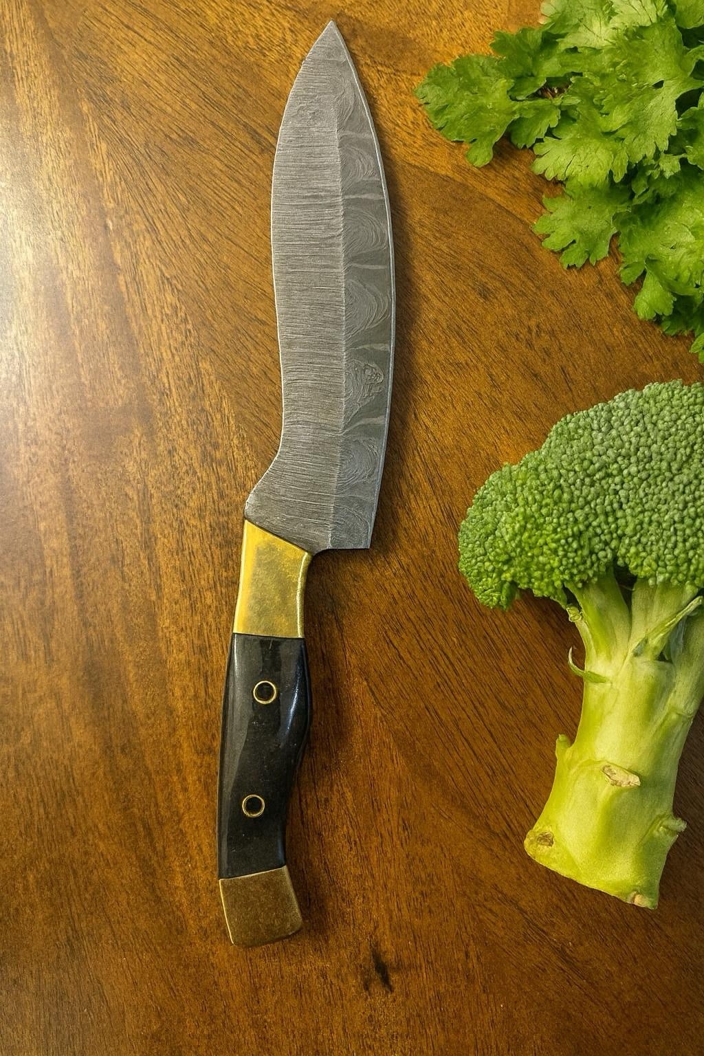 Damascus Steel Fixed Blade Knife Chef Kitchen knife Bull Horn Handle