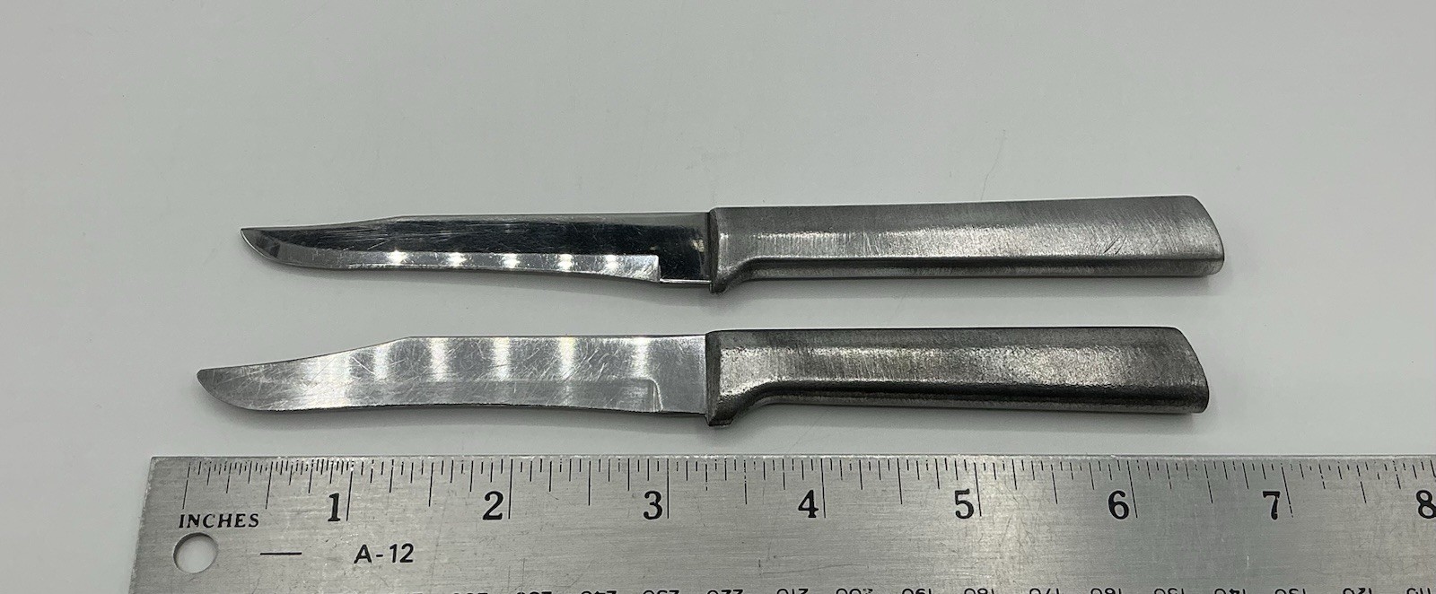 2 Vtg MCM All Metal Paring Knives Stainless 3″ Blade Aluminum? Handle Knife