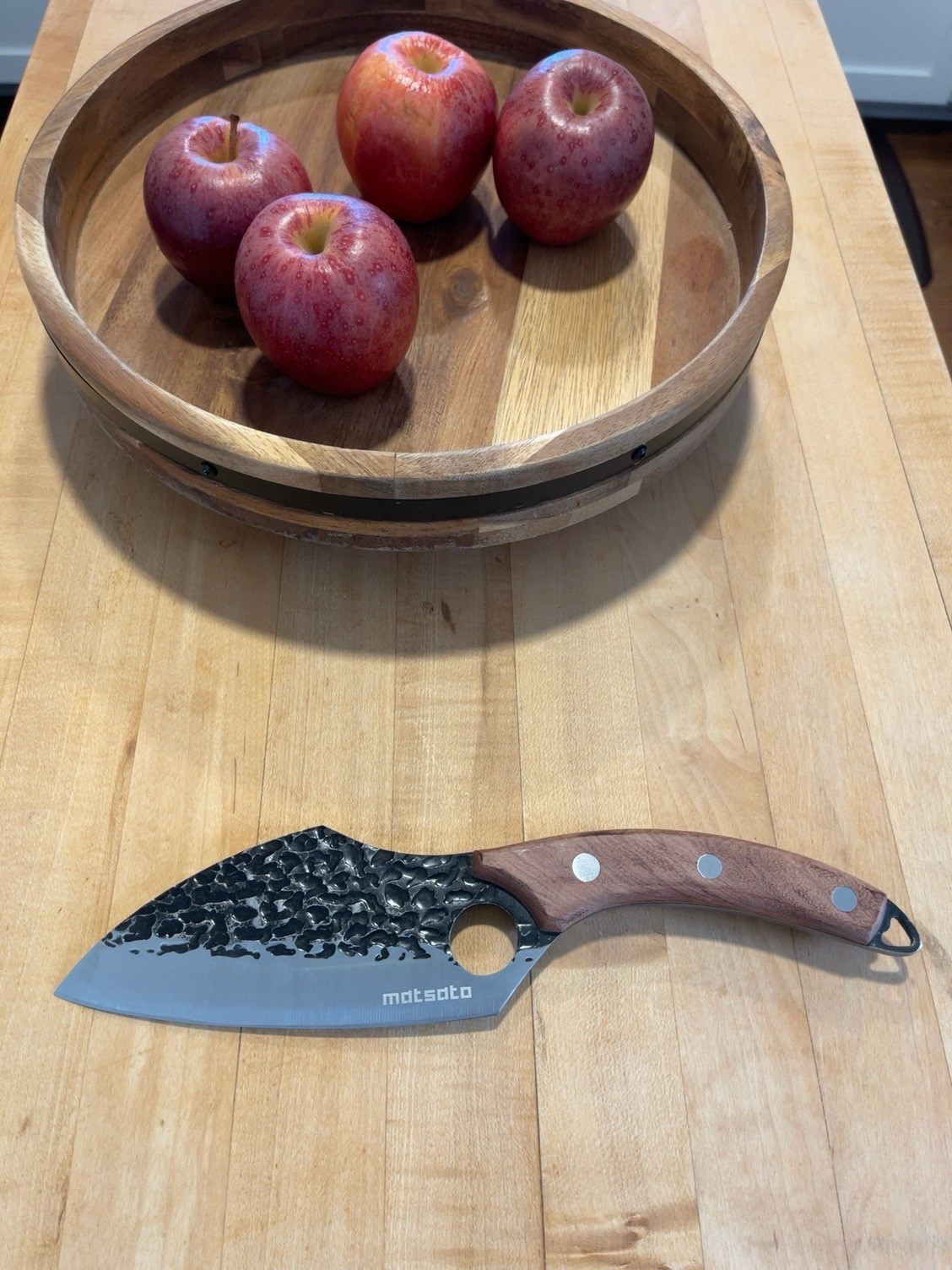 Matsato Chef Kitchen Knife 10.5” Hammered Stainless Steel Blade Wood Handle Box