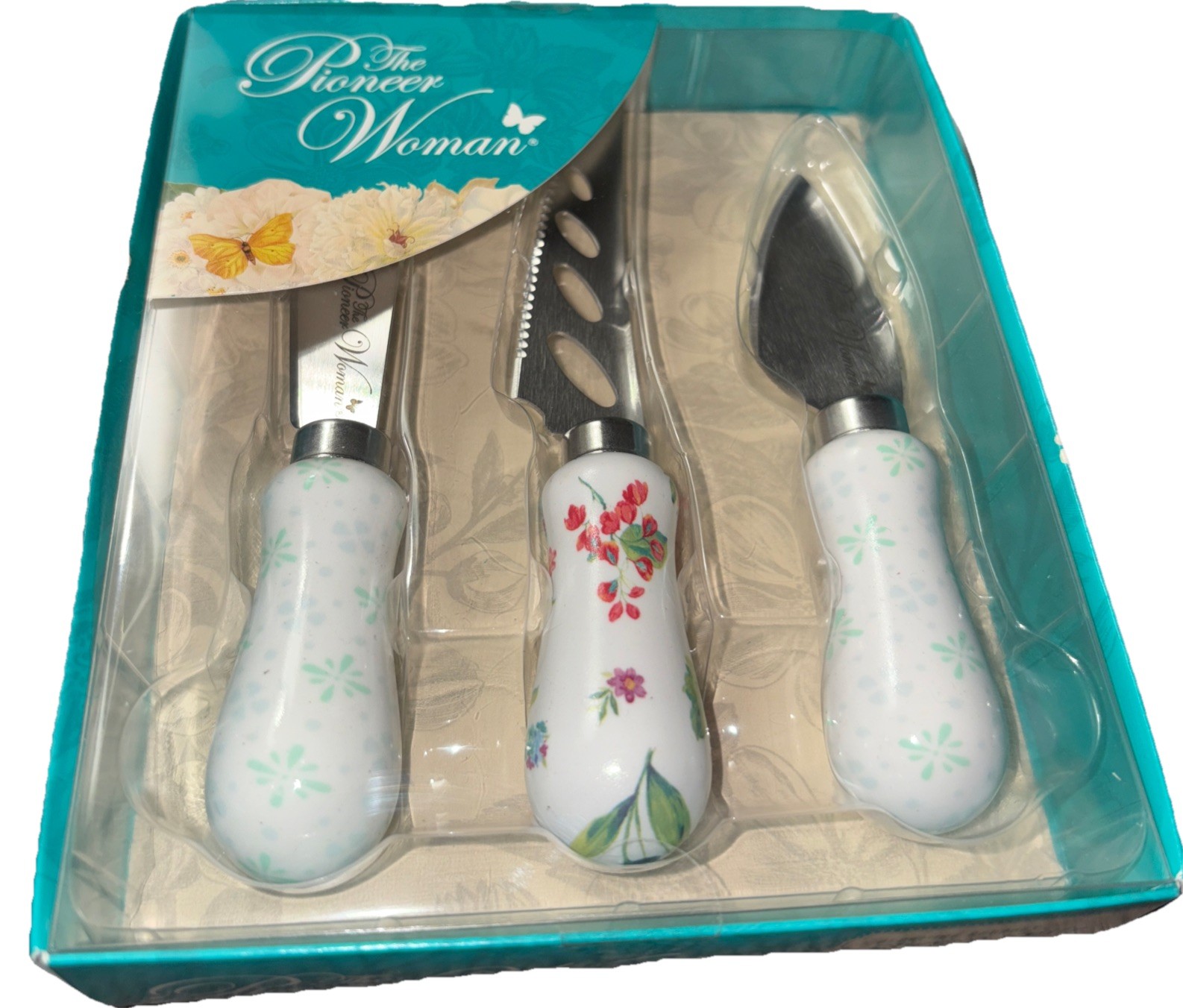 Pioneer Woman 3 Piece Blooming Bouquet Cheese Knife Serving Set