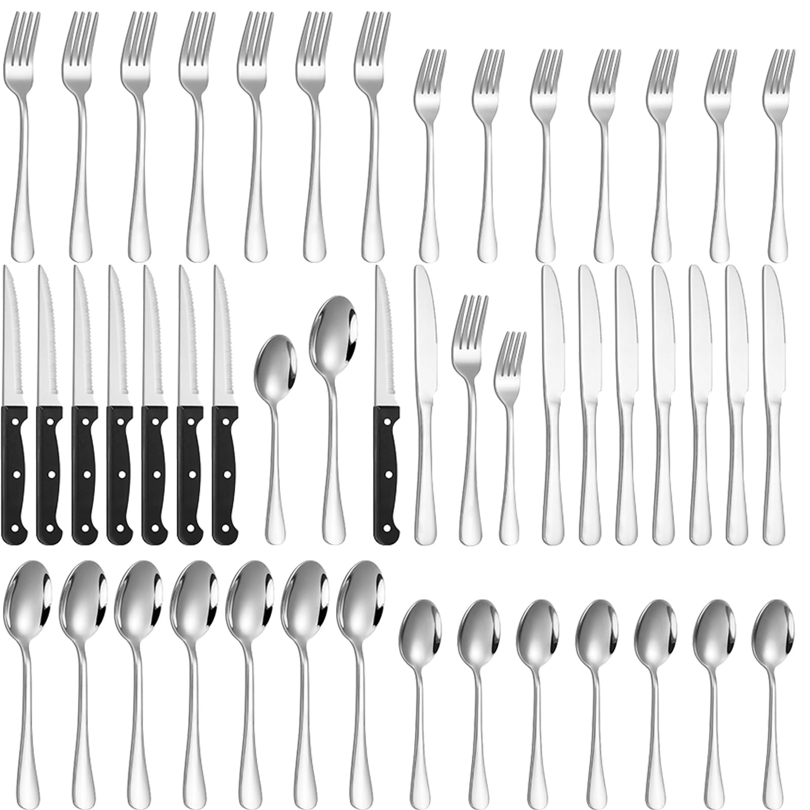 48 Piece Silverware Set for 8 Stainless Steel Flatware Cutlery Mirror Polished D