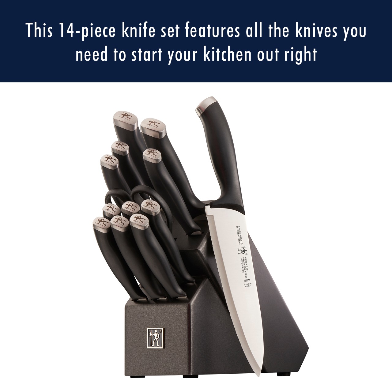 Henckels Silvercap 14 pc Knife Set with Block, Chef Knife, Paring Knife,