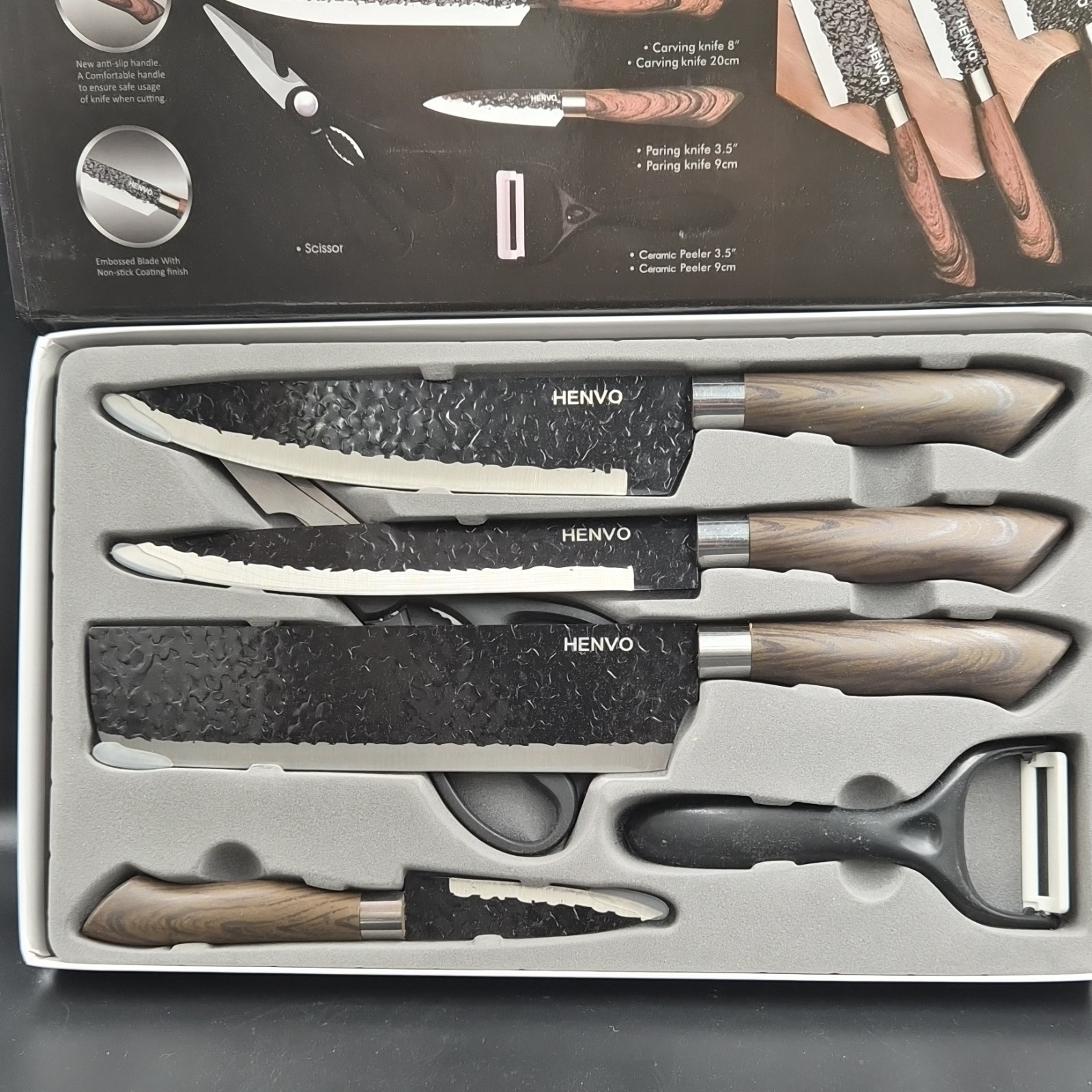 Henvo ER-0588 6-Piece Stainless Steel Knife Set with Scissor & Peeler