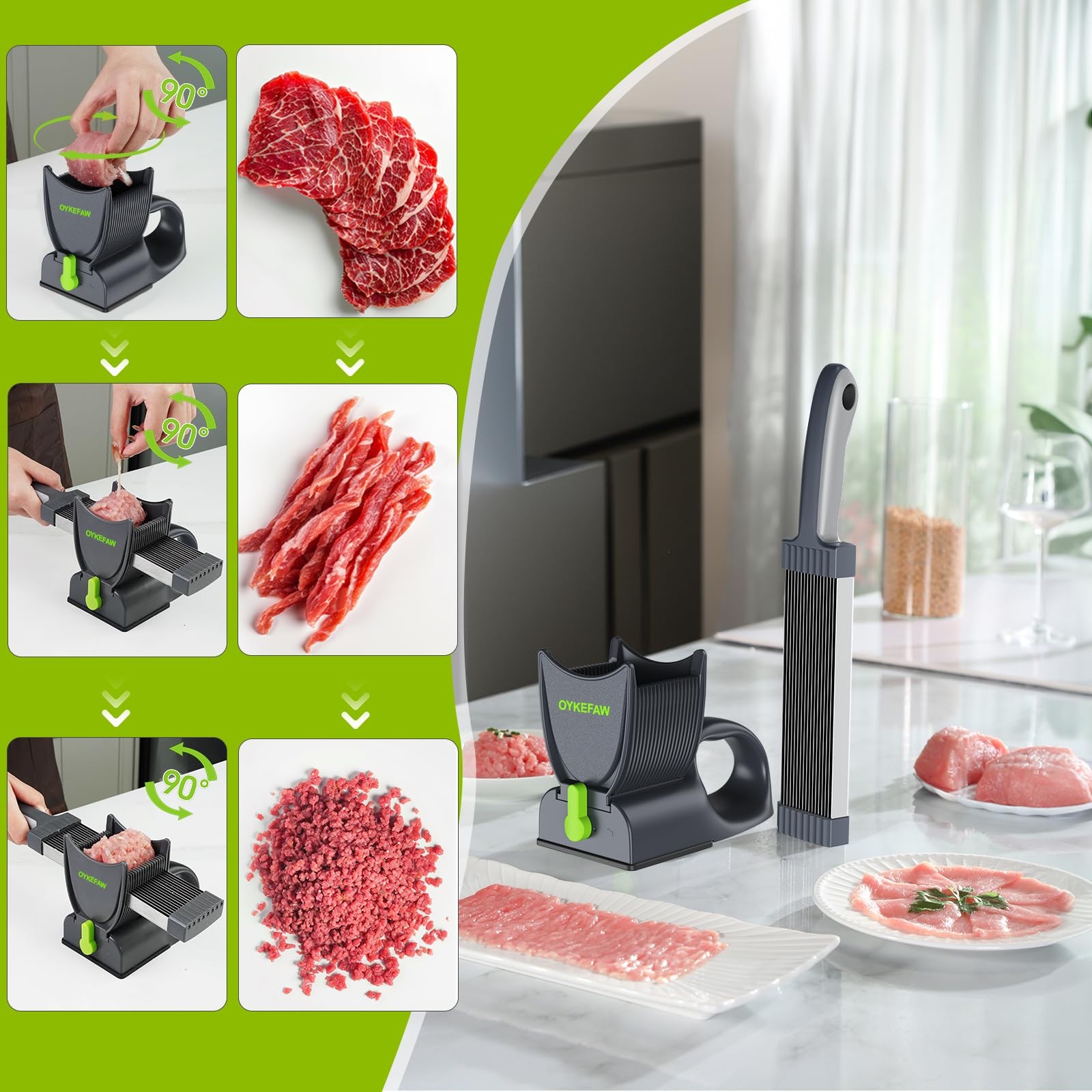Fresh meat slicer, adjustable thickness, 2 or 4 mm, 17-in-1 stainless steel m…