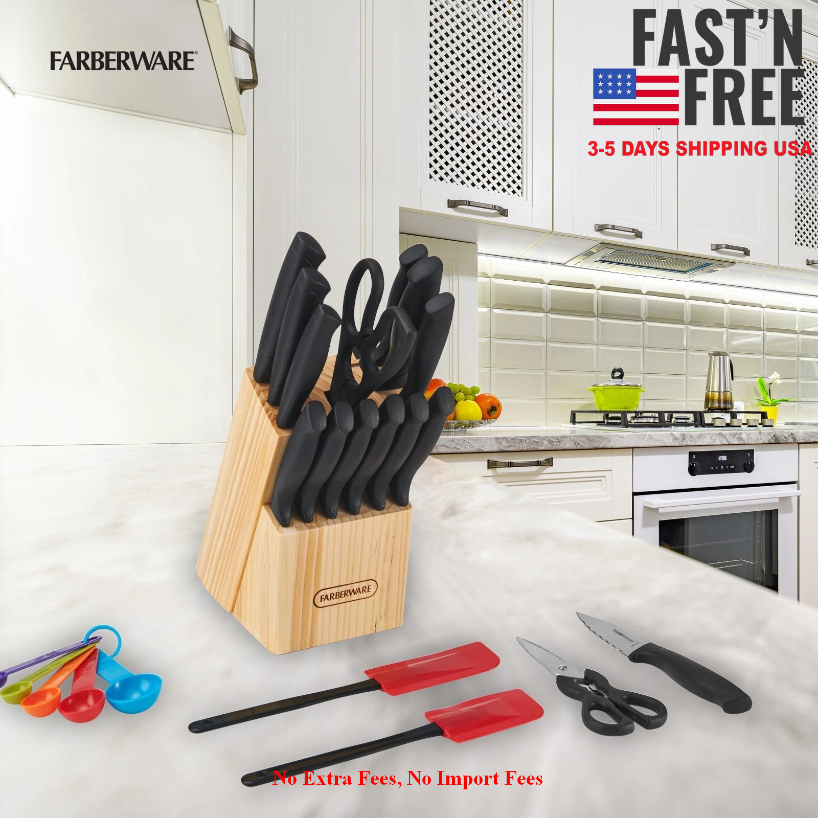2Pack Farberware 23Pc Cutlery Set Stainless Steel Never Needs Sharpening Black