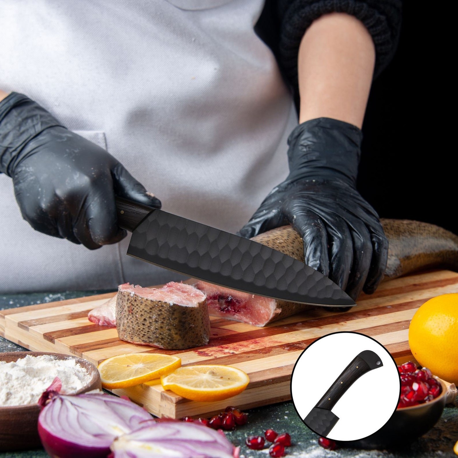 Handmade Steel BBQ Kitchen Chef knife set with leather roll bag, best gift.