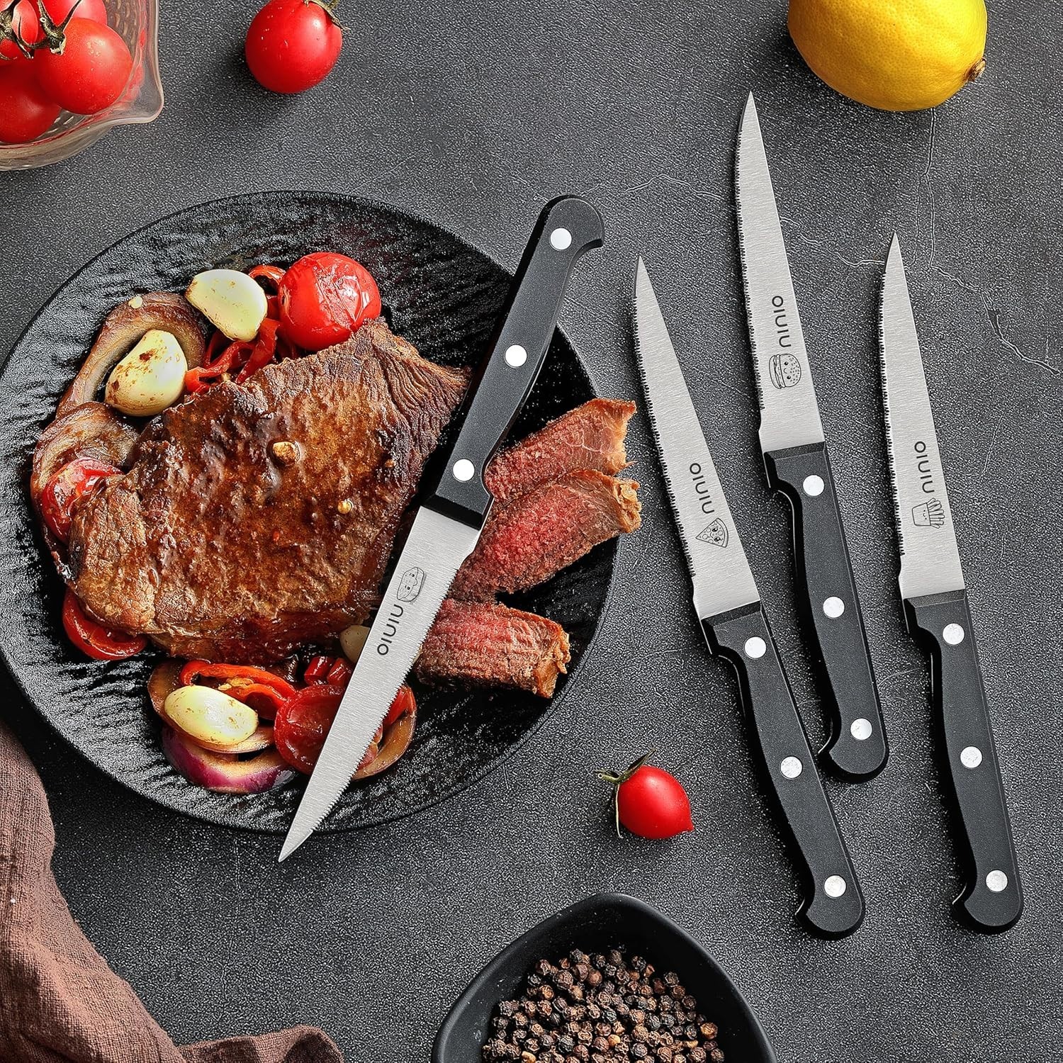 Steak Knives Set of 4, Stainless Steel Serrated Steak Knife Set, Dishwasher Safe