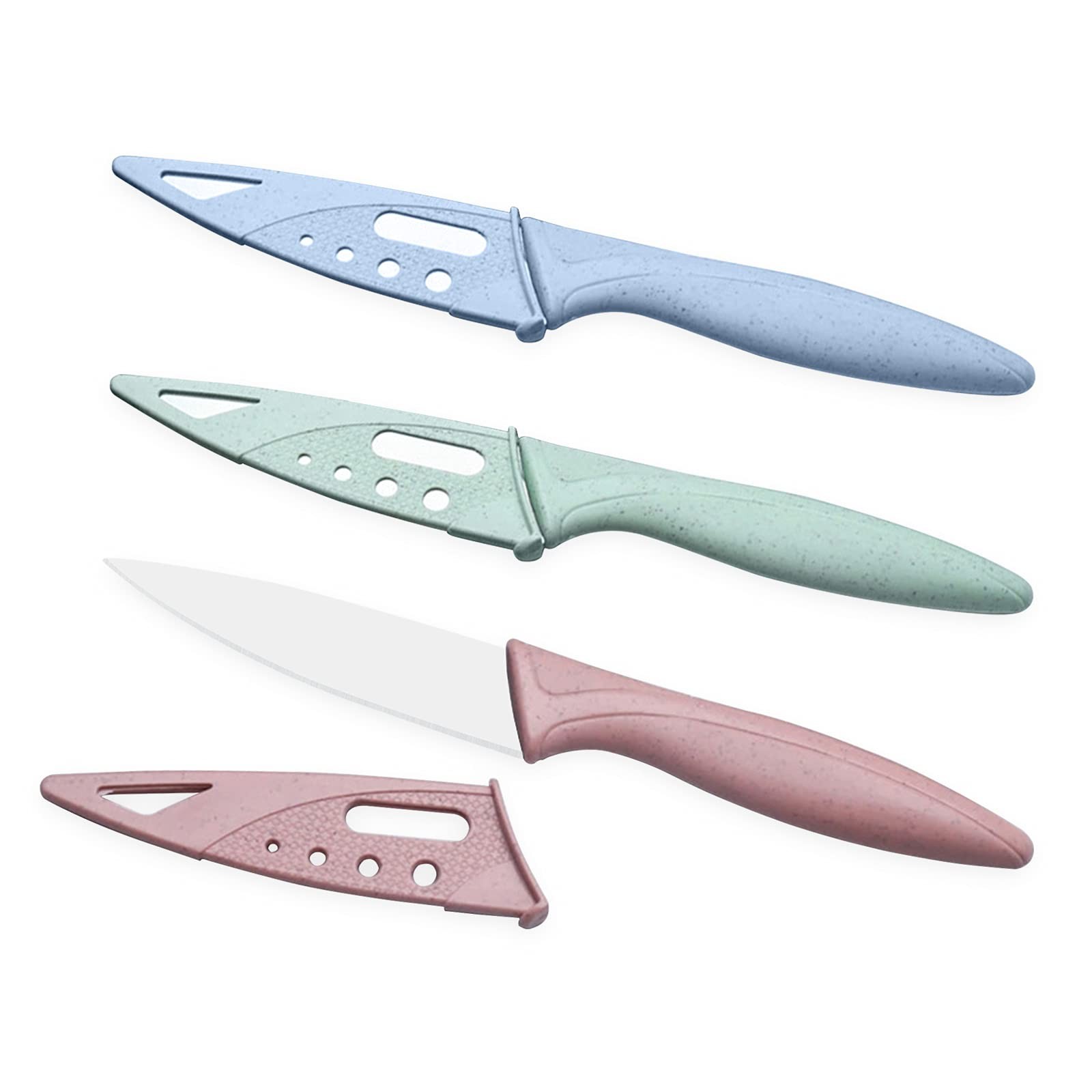 3 PCS Fruit Knife Small Sharp Durable Scabbard Paring Pink Blue Green