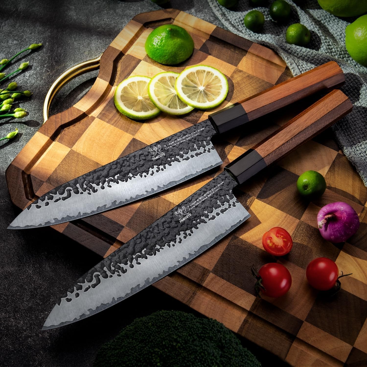 Hand Forged 8 Inch Chef Knife with Rosewood Handle and High Carbon Steel Blade
