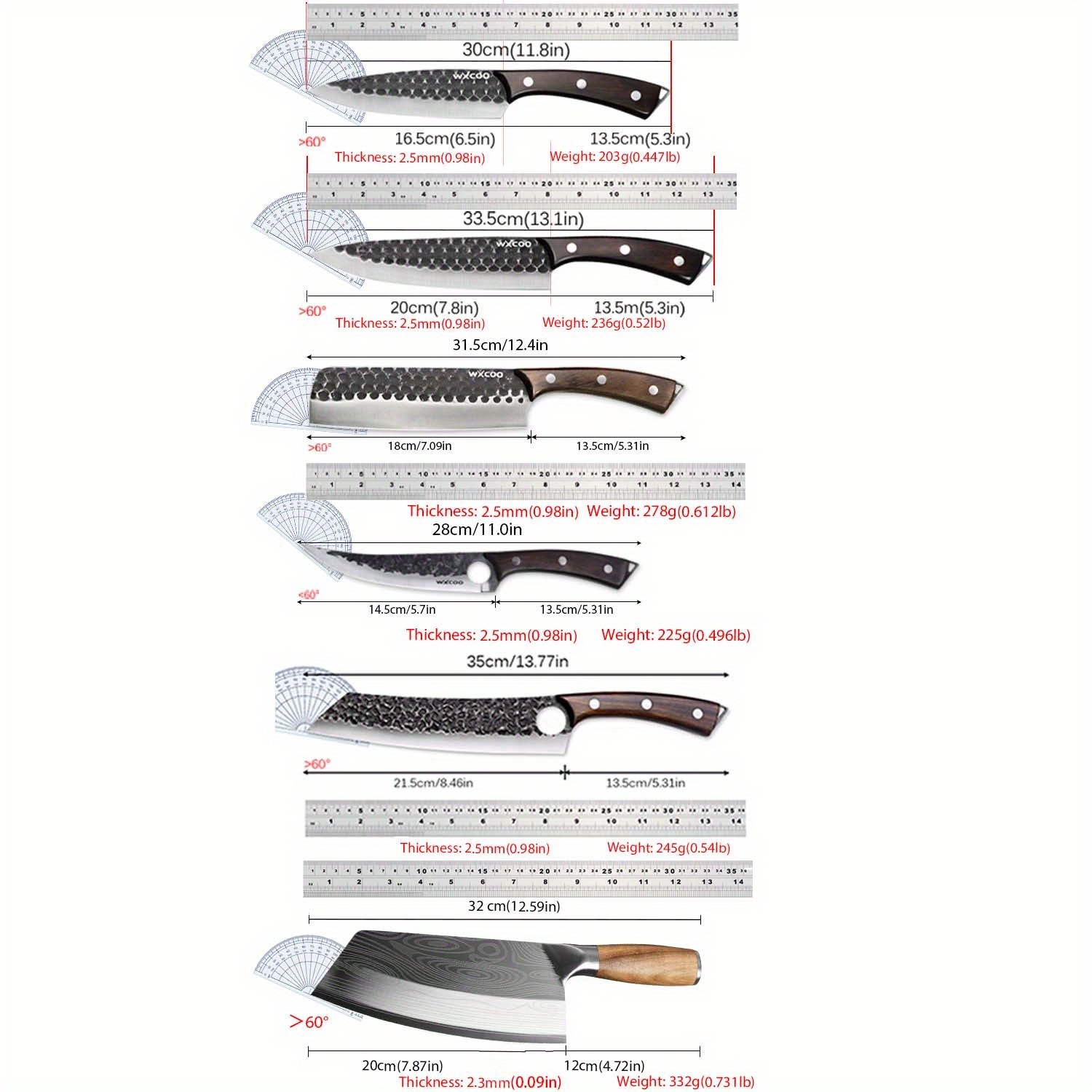 8PCS Stainless Steel Kitchen Chef Knife Set Forged Knives Wooden Block Sharpener