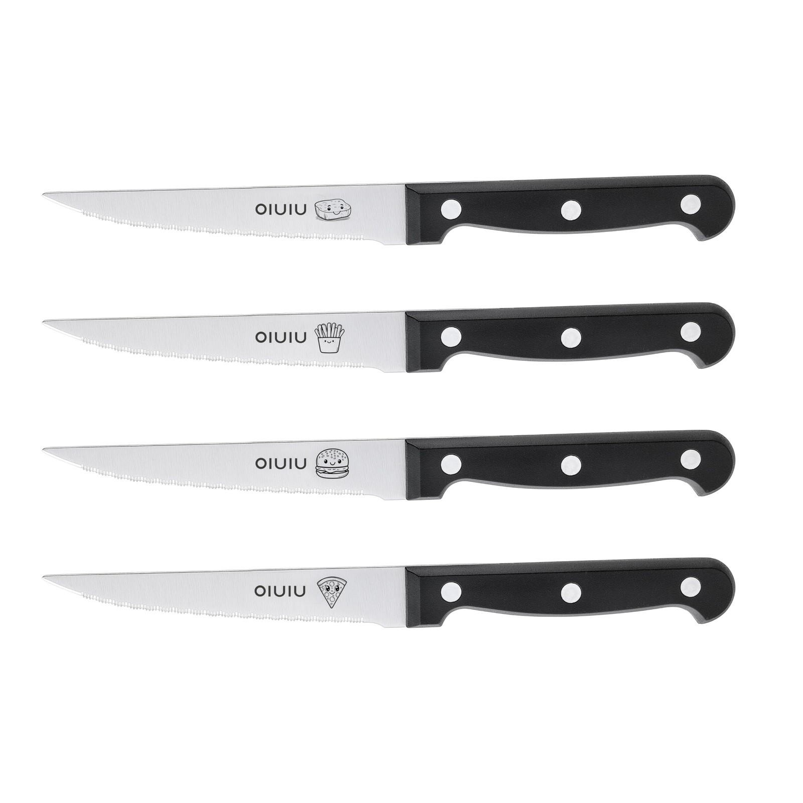 OLULU Steak Knives Set of 4, Stainless Steel Serrated 9 inches, Silver
