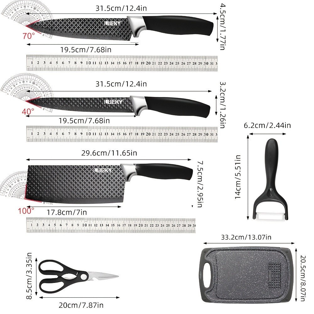 Professional 6 Piece Kitchen Knives, Chef, Cleaver, Slicer, Utility Knife Peeler