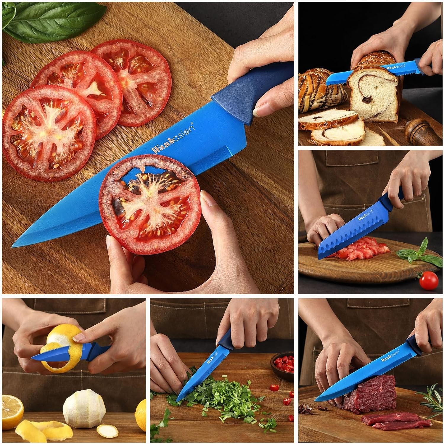 Flexible Blue Chef Knife Set – Precision Edge Technology, Safe Sheath Included