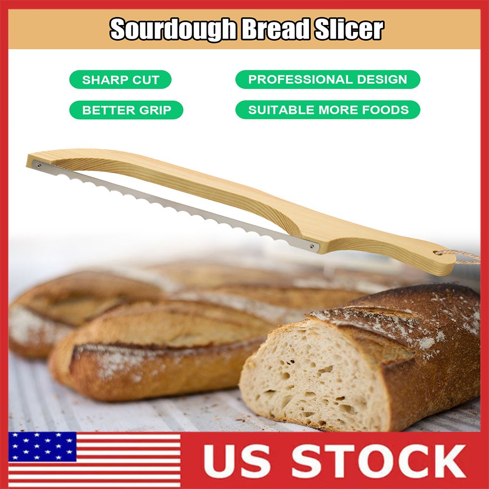15.7″ Wooden Sourdough Bread knife with Bow Design,Serrated Saw Bread Cutter