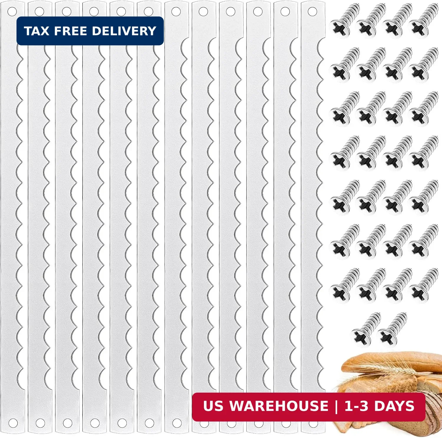 12 Pcs Bread Bow Knife Blades 10.8″ Serrated Stainless Steel Blades with Screws
