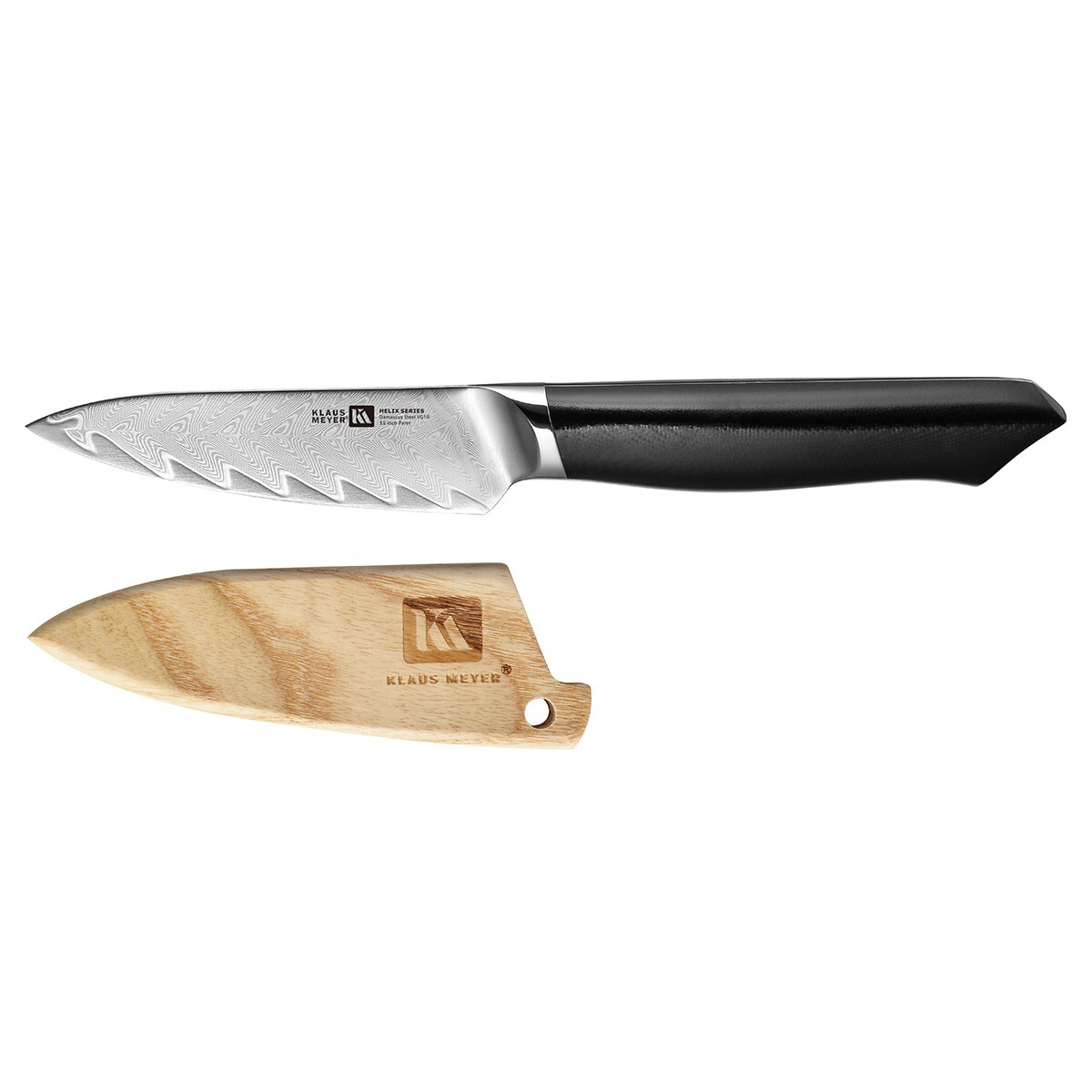 Klaus Meyer Helix Damascus Steel 3.5 inch Paring Knife with Wood Sheath
