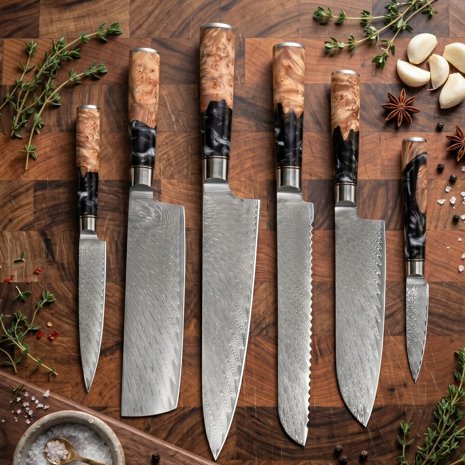 6-Piece Damascus Knife Set 67-Layer VG10 Japanese Kitchen Knives Black Resin