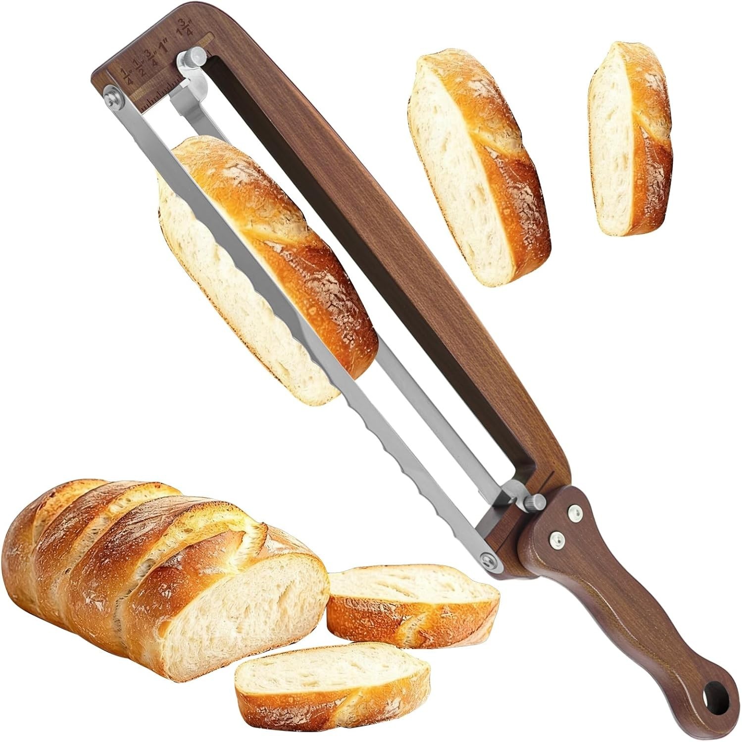 Bread Slicer for Homemade Bread-Adjustable Wooden Sourdough Bread Knife with Thi