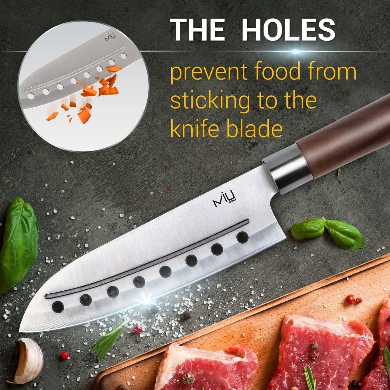 MIU France 7″ Chef Knife – Santoku Style | Buy 1 2 5 10 Pack Options